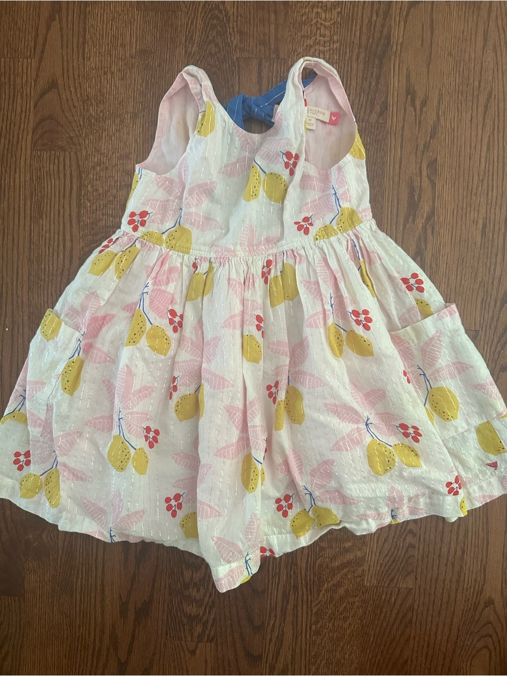 Pink Chicken Girls Lemon Print Dress in Pink, Yellow & White